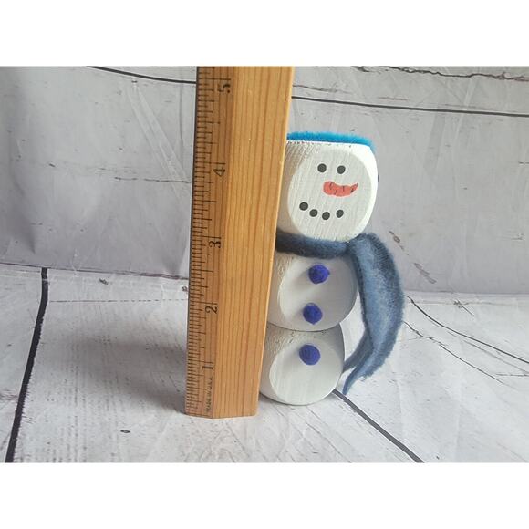 Wooden Handmade Snowman Blue Scarf Winter Tiered Tray Home Decor Shelf Sitter - Picture 5 of 5